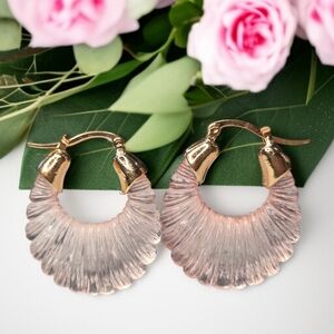18k Gold Plated Pale Pink Lucite Swirl Hoop Earrings